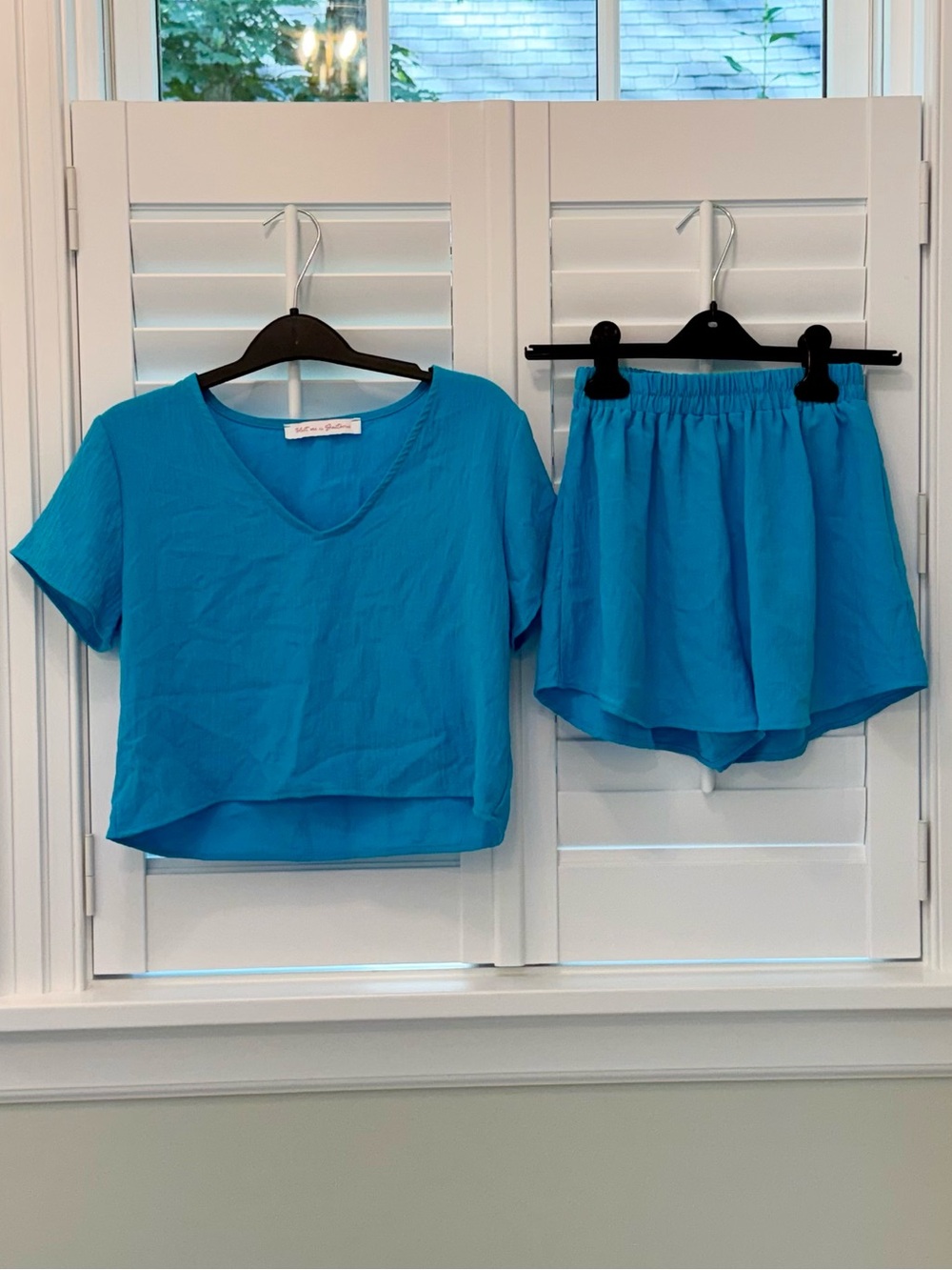 Meet Me in Santorini White Sands Teal Two-Piece Top & Shorts Set